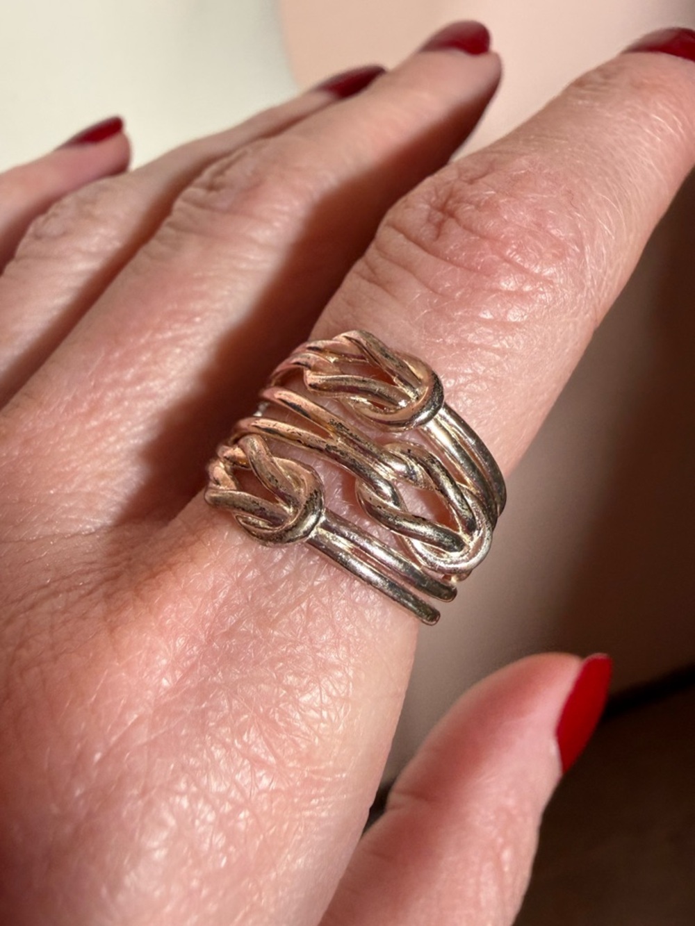 Vintage Sterling Silver Oversized Triple Love Knot Modernist Wide Band Ring Sz7